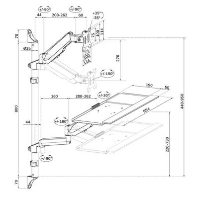 Neomounts  WL90-325BL1 / držák na zeď /pracovní místo / sezení-stání / monitor, klávesnice a myš
