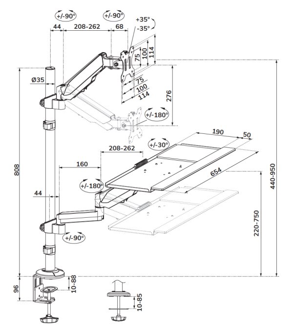 Neomounts  DS90-325BL1 / držák na stůl /pracovní místo / sezení-stání / monitor, klávesnice a myš