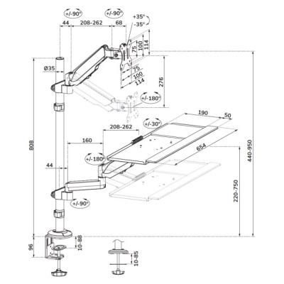Neomounts  DS90-325BL1 / držák na stůl /pracovní místo / sezení-stání / monitor, klávesnice a myš