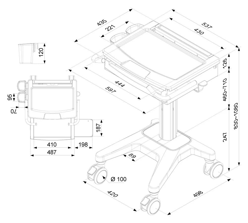Neomounts  MED-M200 / Mobile Laptop Cart, incl. keyboard & mouse drawer / Creme