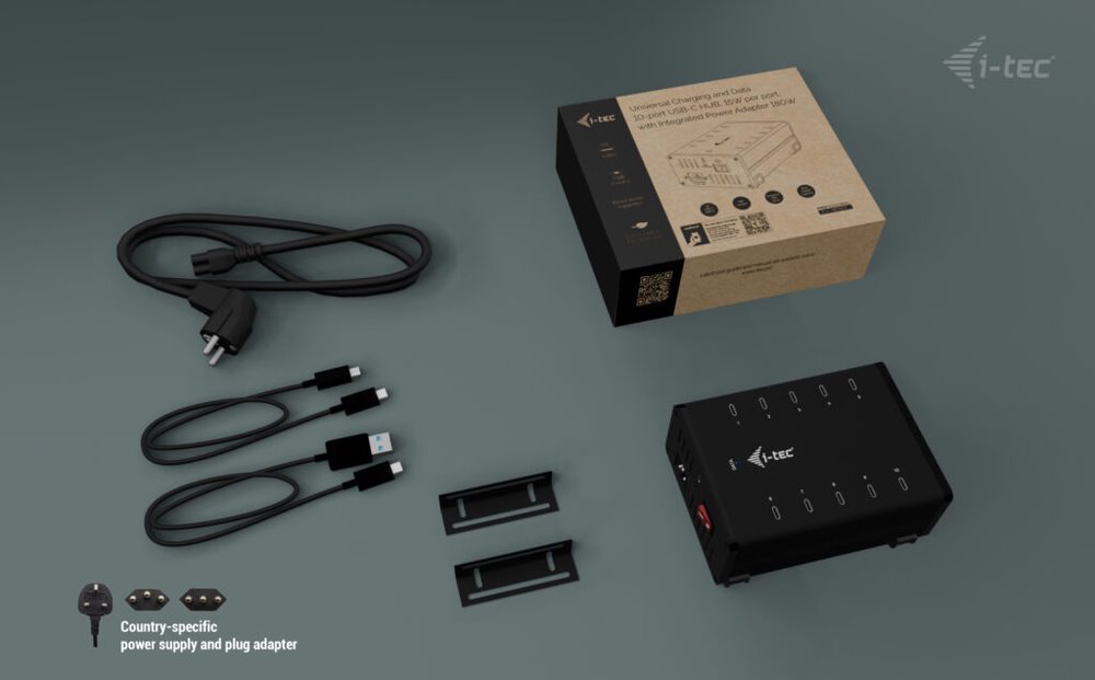 i-tec USB-C/USB-A Metal Charging+Data HUB, 15W per port, 10x USB-C, 180W