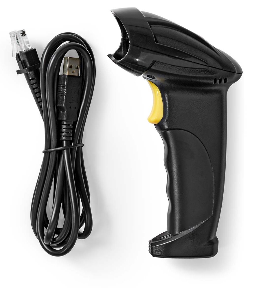 NEDIS čtečka čárových kódů/ laser/ kabelová/ 1D lineární/ napájení z USB/ USB 2.0/ černá