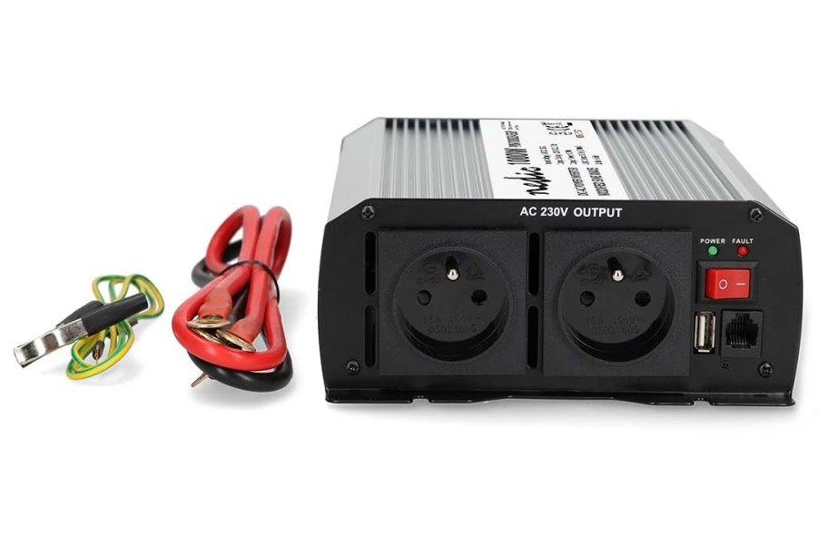NEDIS měnič napětí/ modifikovaná sinusoida/ 24 V DC/230 V AC 50 Hz/ 1000 W (2000 W špička)/ USB-A/ 2x zásuvka type E