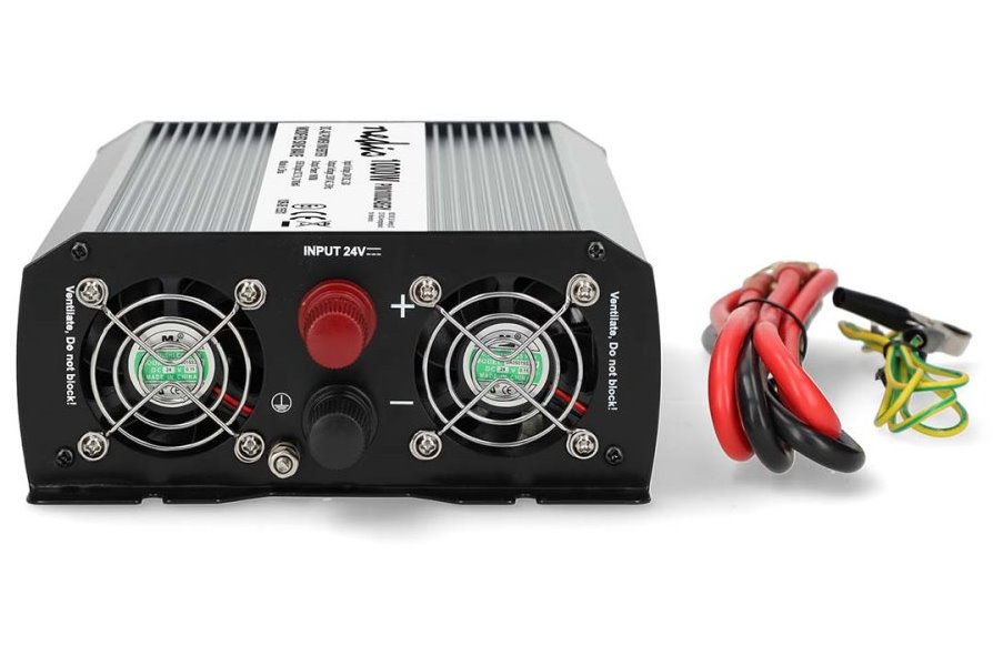 NEDIS měnič napětí/ modifikovaná sinusoida/ 24 V DC/230 V AC 50 Hz/ 1000 W (2000 W špička)/ USB-A/ 2x zásuvka type E