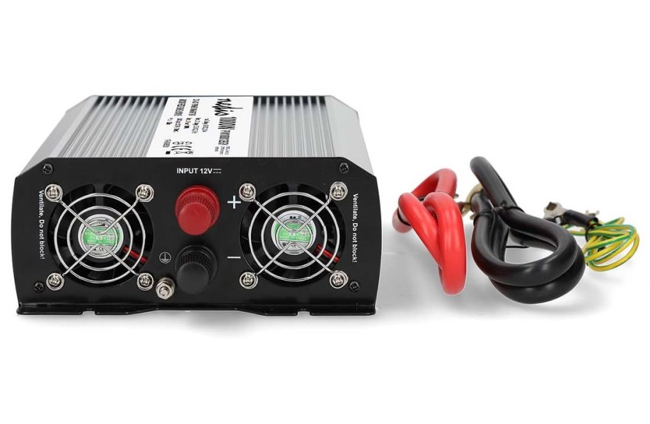 NEDIS měnič napětí/ modifikovaná sinusoida/ 12 V DC/230 V AC 50 Hz/ 1000 W (2000 W špička)/ USB-A/ 2x zásuvka type E