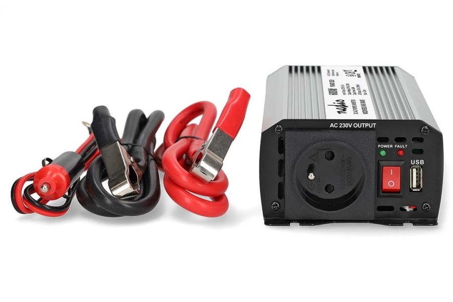 NEDIS měnič napětí/ modifikovaná sinusoida/ 12 V DC/230 V AC 50 Hz/ 600 W (1200 W špička)/ USB-A/ 1x zásuvka type E