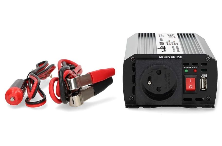 NEDIS měnič napětí/ modifikovaná sinusoida/ 12 V DC/230 V AC 50 Hz/ 300 W (600 W špička)/ USB-A/ 1x zásuvka type E