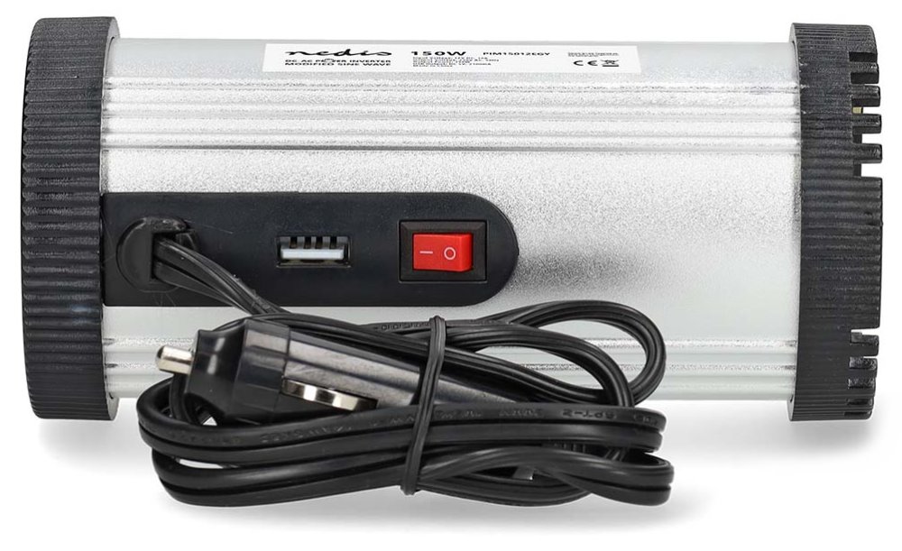 NEDIS měnič napětí/ modifikovaná sinusoida/ 12 V DC/230 V AC 50 Hz/ 150 W (300 W špička)/ USB-A/ 1x zásuvka type E