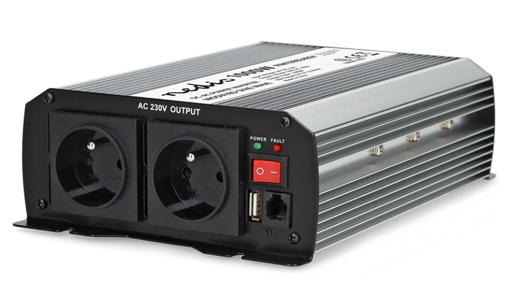 NEDIS měnič napětí/ modifikovaná sinusoida/ 24 V DC/230 V AC 50 Hz/ 1000 W (2000 W špička)/ USB-A/ 2x zásuvka type E