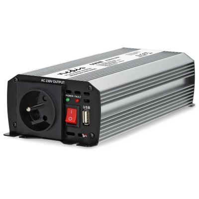 NEDIS měnič napětí/ modifikovaná sinusoida/ 12 V DC/230 V AC 50 Hz/ 600 W (1200 W špička)/ USB-A/ 1x zásuvka type E
