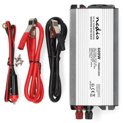 NEDIS měnič napětí/ modifikovaná sinusoida/ 12 V DC/230 V AC 50 Hz/ 600 W (1200 W špička)/ USB-A/ 1x zásuvka type E