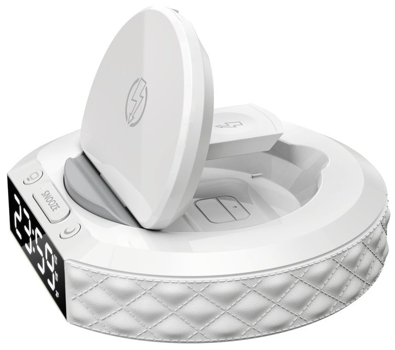 IMMAX multifunkční stolní hodiny CLOCK/ Qi bezdrátová nabíječka 3v1/ 5W/10W/ podsvícení/ bílé