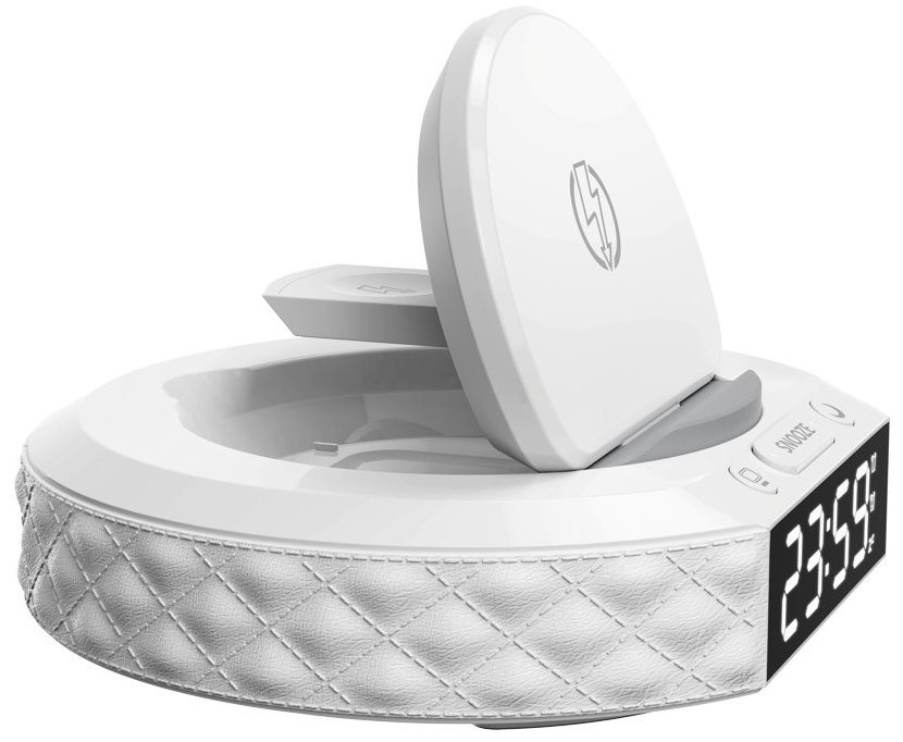 IMMAX multifunkční stolní hodiny CLOCK/ Qi bezdrátová nabíječka 3v1/ 5W/10W/ podsvícení/ bílé