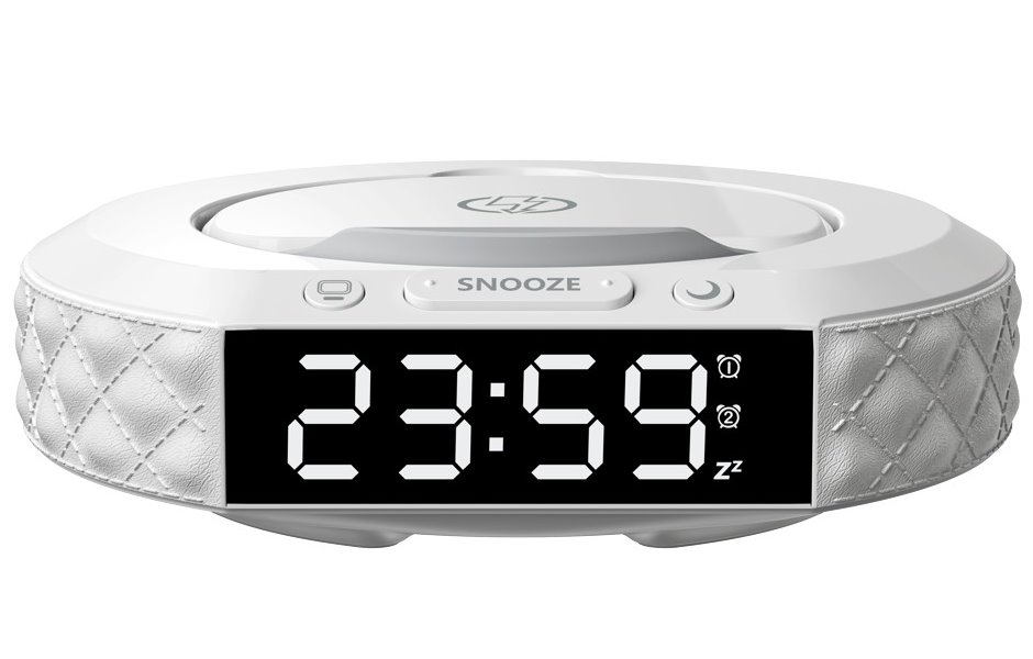 IMMAX multifunkční stolní hodiny CLOCK/ Qi bezdrátová nabíječka 3v1/ 5W/10W/ podsvícení/ bílé