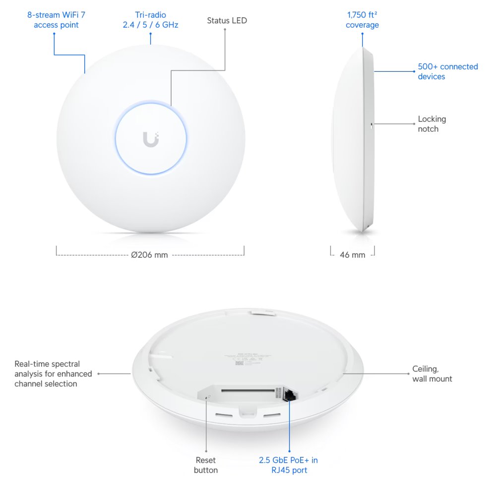 Ubiquiti UniFi U7 Pro Max - Wi-Fi 7 AP, 2.4/5/6GHz, až 15.1 Gbps, 1x 2.5GbE, PoE+ (bez PoE injektoru)
