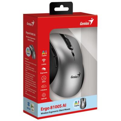 GENIUS Ergo 8100S AI Silver Grey/ 1600 dpi/ bezdrátová/ Copilot/ 6tlačítek/ tichá/ střibrnošedá