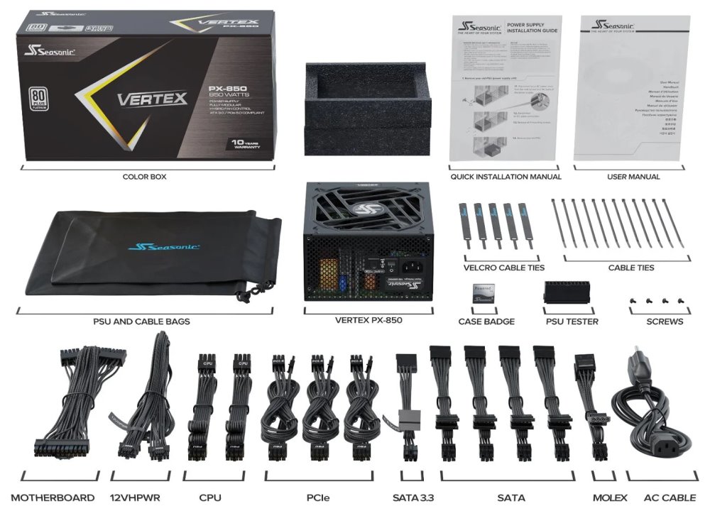 SEASONIC zdroj VERTEX PX-850 Platinum / 850W / ATX3.0 / 135mm fan / 80PLUS Platinum