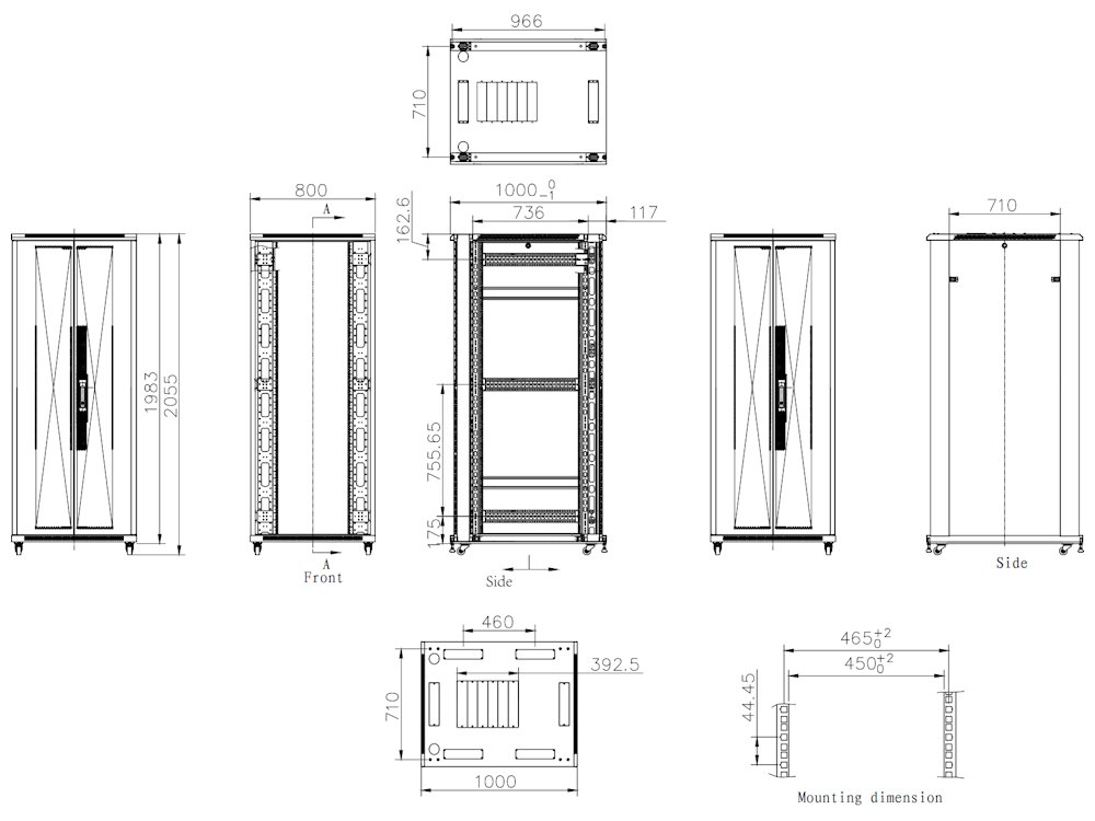 XtendLan 42U/800x1000 stojanový, černý, dvoudílné perforované dveře a záda