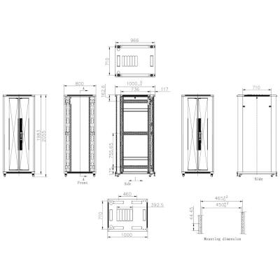 XtendLan 42U/800x1000 stojanový, černý, dvoudílné perforované dveře a záda