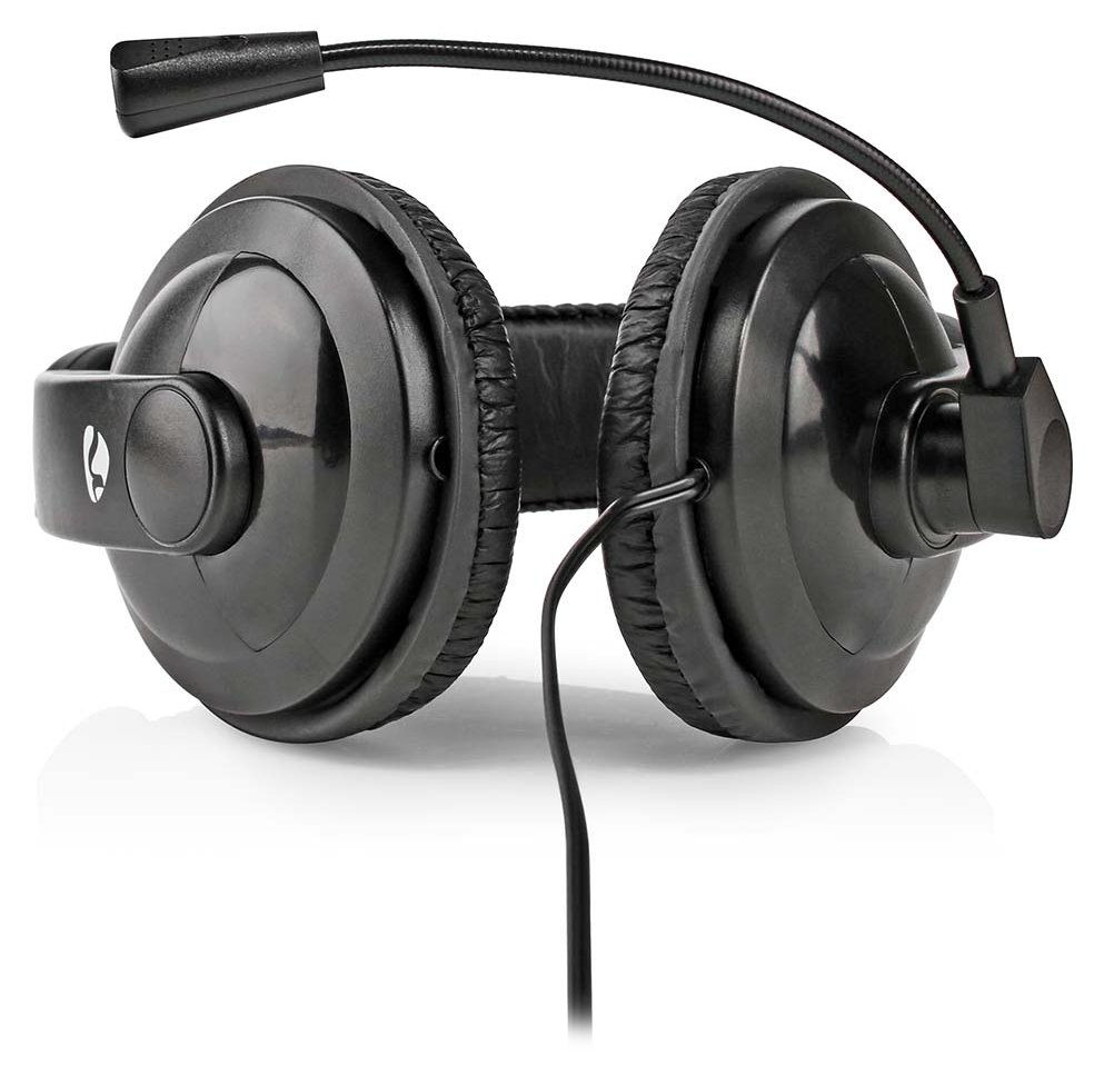 NEDIS headset CHST210BK/ drátová sluchátka + mikrofon/ 1x 3.5 mm jack/ 2x 3.5 mm jack/ kabel 1,8 m/ černý