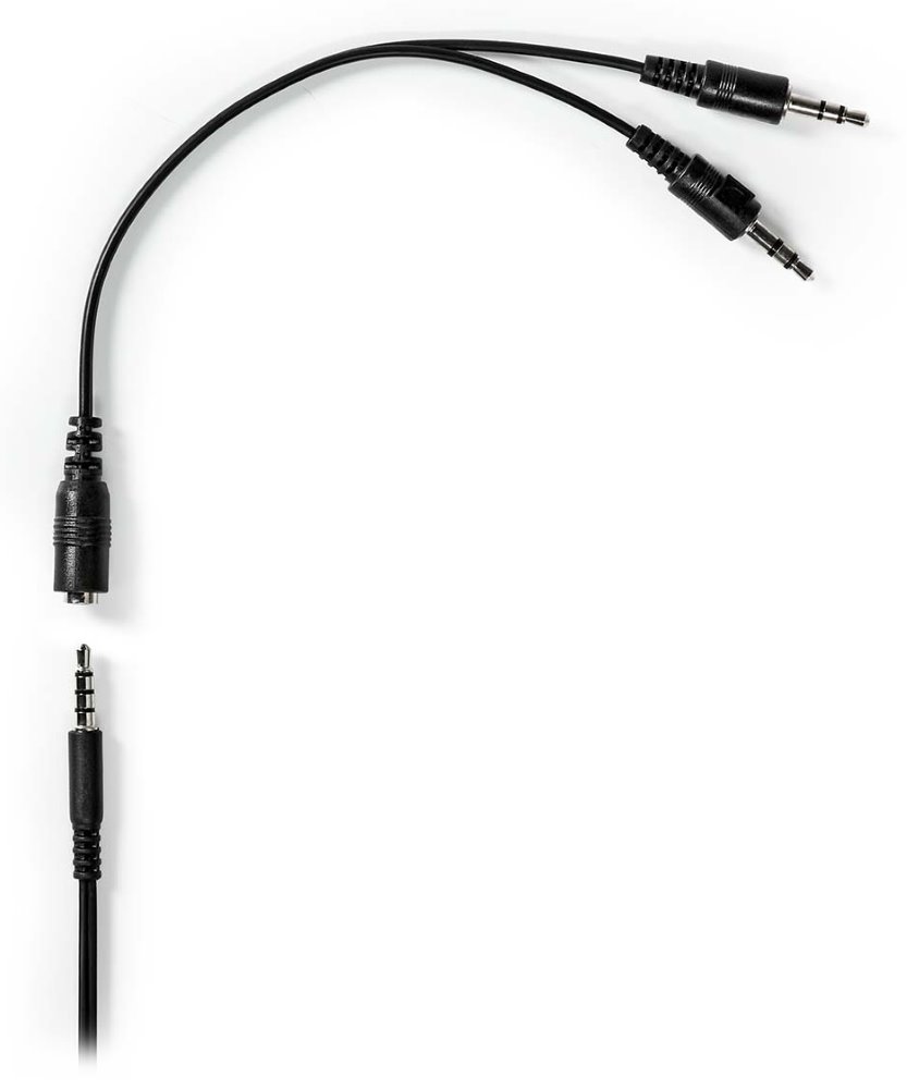 NEDIS headset CHST210BK/ drátová sluchátka + mikrofon/ 1x 3.5 mm jack/ 2x 3.5 mm jack/ kabel 1,8 m/ černý