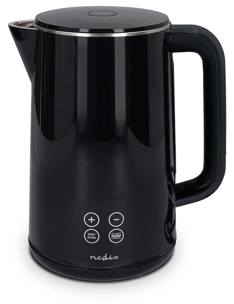 NEDIS rychlovarná konvice KAWK362EBK/ objem 1,7 l/ displej/ otáčení o 360°/ spotřeba 2200 W/ hliník/ plast/ černá