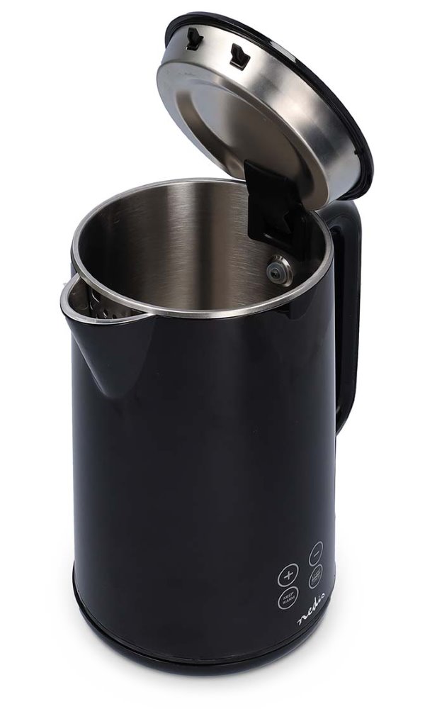 NEDIS rychlovarná konvice KAWK362EBK/ objem 1,7 l/ displej/ otáčení o 360°/ spotřeba 2200 W/ hliník/ plast/ černá