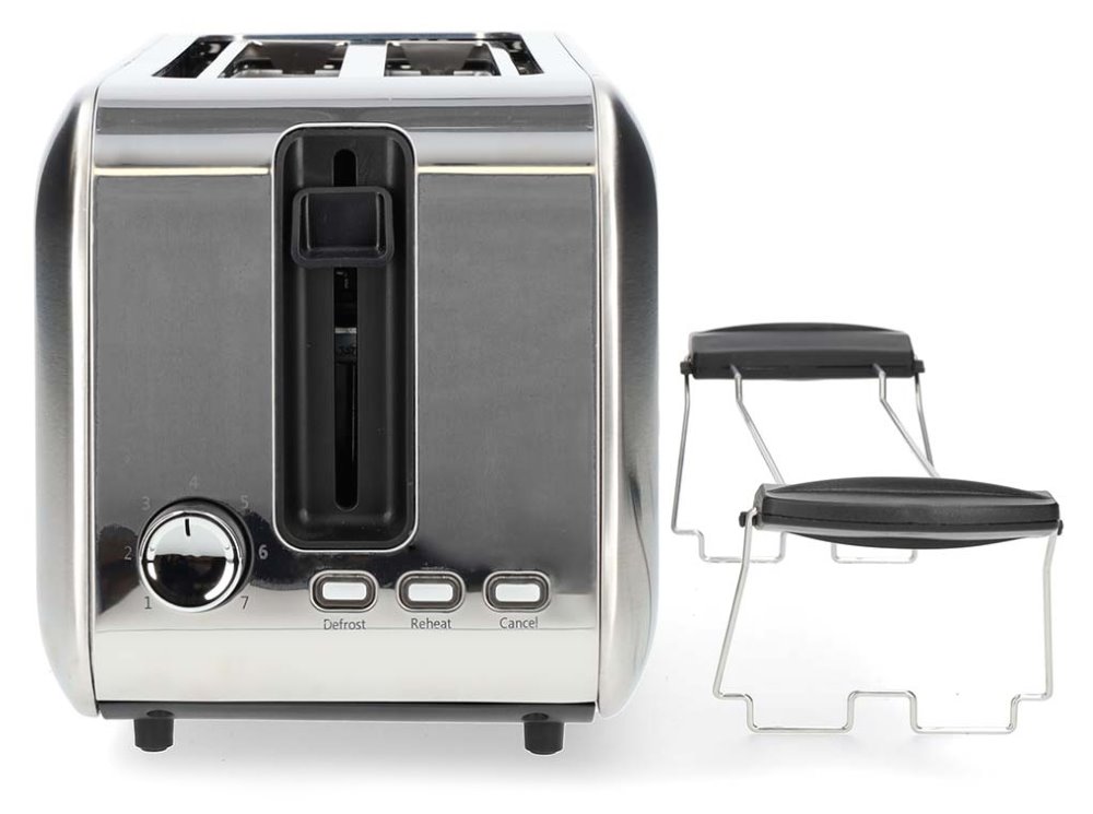 NEDIS topinkovač/ 2 otvory/ 7 úrovní nastavení/ funkce rozmrazování/ hliník/ 1450 W/ stříbrný