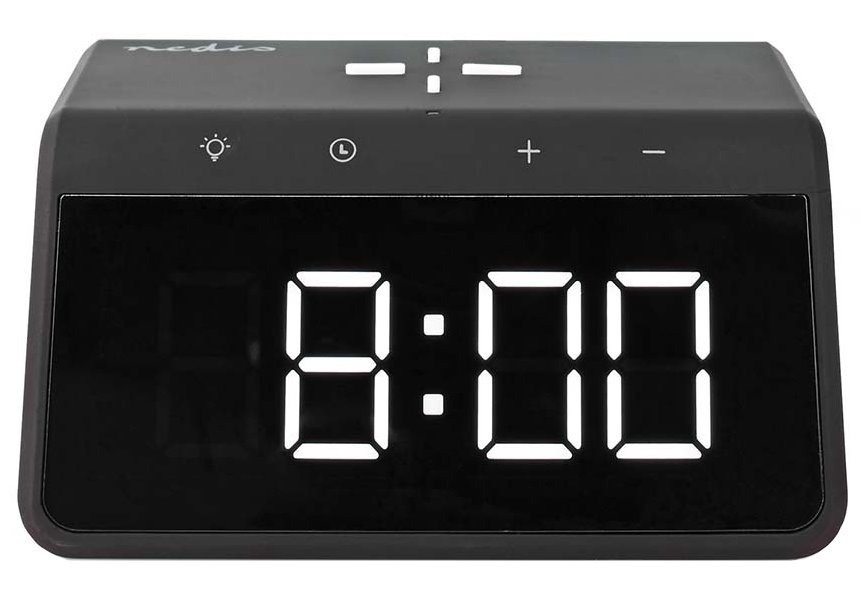 NEDIS budík/ bezdrátová nabíječka/ Qi certifikace/ noční lampička/ více barev/ 5/12/9VDC/ 1.0A/2.5A/ USB-A/ černý