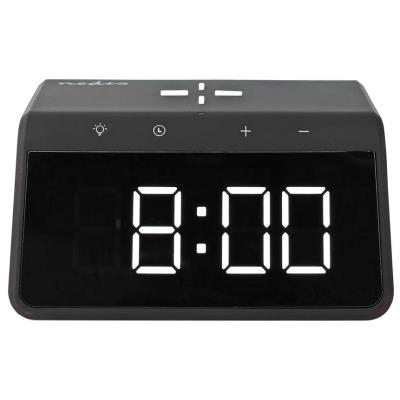 NEDIS budík/ bezdrátová nabíječka/ Qi certifikace/ noční lampička/ více barev/ 5/12/9VDC/ 1.0A/2.5A/ USB-A/ černý