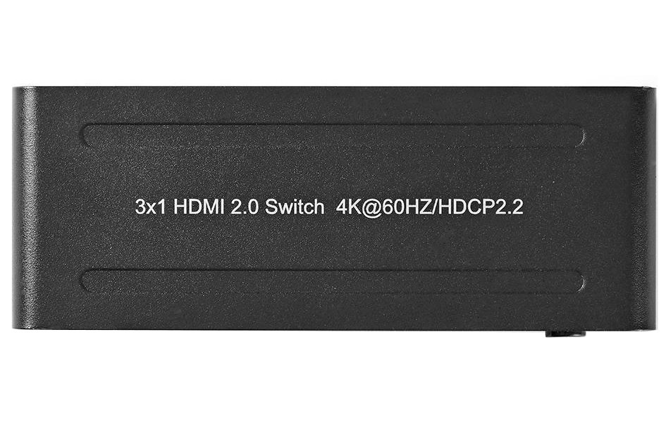 NEDIS HDMI přepínač/ 3x HDMI vstup/ 1x HDMI výstup/ 4K@60Hz/ dálkové ovládání/ box/ kov/ antracit