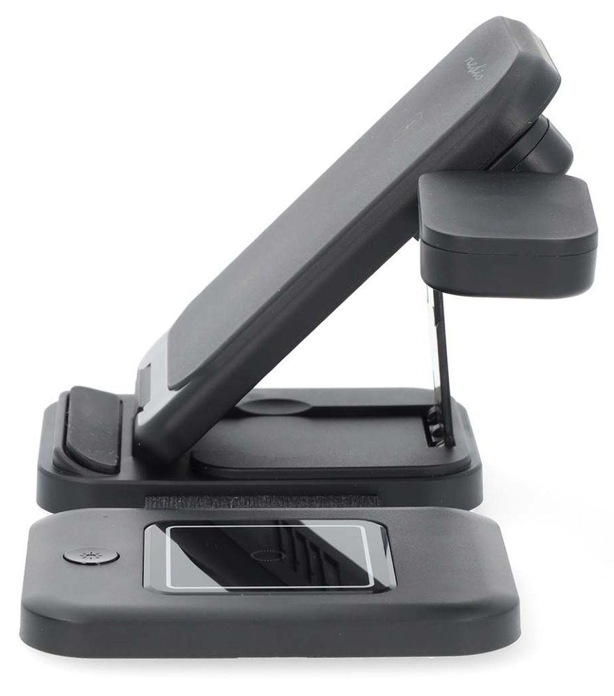 NEDIS bezdrátová nabíječka 3 v 1/ 15 W/ LED indikace provozu/ USB-A/ USB-C/ černá/ kabel 1m