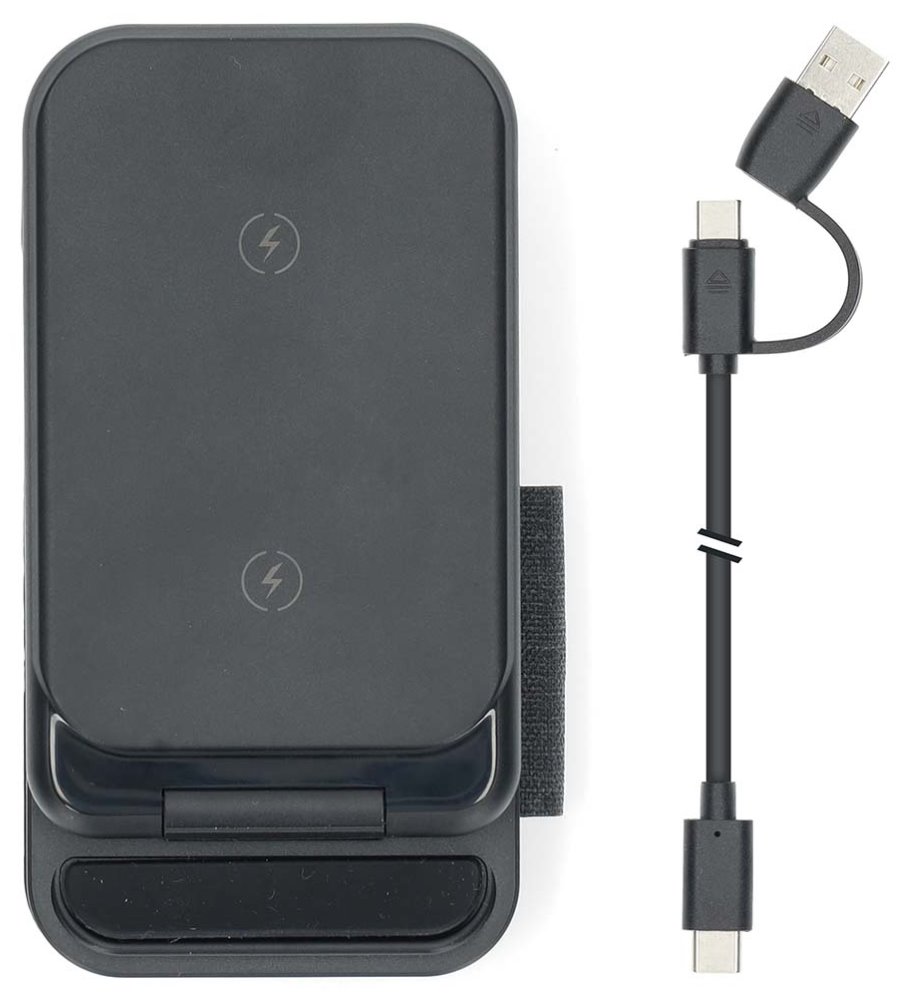 NEDIS bezdrátová nabíječka 3 v 1/ 15 W/ LED indikace provozu/ USB-A/ USB-C/ černá/ kabel 1m