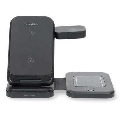 NEDIS bezdrátová nabíječka 3 v 1/ 15 W/ LED indikace provozu/ USB-A/ USB-C/ černá/ kabel 1m