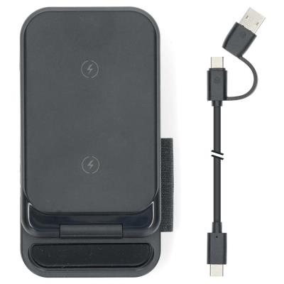 NEDIS bezdrátová nabíječka 3 v 1/ 15 W/ LED indikace provozu/ USB-A/ USB-C/ černá/ kabel 1m