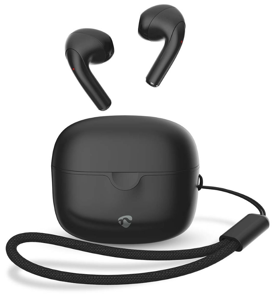 NEDIS bezdrátová sluchátka + mikrofon/ TWS/ BT/ 94 dB/ výdrž 16 hodin/ hlasové ovládání/ nabíjecí pouzdro/ USB-C/ černé