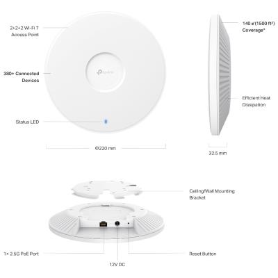 TP-Link EAP772 Omada BE9300 stropní AP Tri-Band Wi-Fi 7, 574Mbps 2.4 GHz + 2880 Mbps 5 GHz+ 5760 Mbps 6 GHz, 1x 2.5GLAN