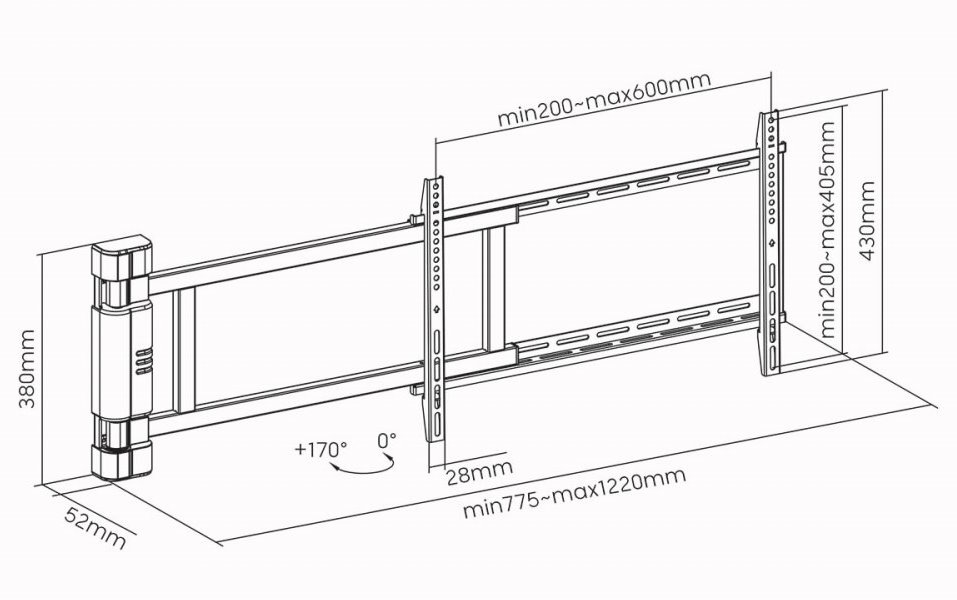 NEDIS nástěnný TV držák/ 32 - 75 "/ nosnost 50 kg/ motorizovaný/ otočný/ vzdálenost od stěny 56 mm/ dálkové ovl./ ocel