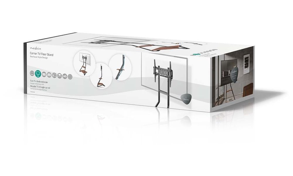 NEDIS podlahový TV stojan/ 37 - 75"/ nosnost 40 kg/ Bauhaus Design/ nastavitelné výšky/ MDF/ ocel/ černo-hnědý