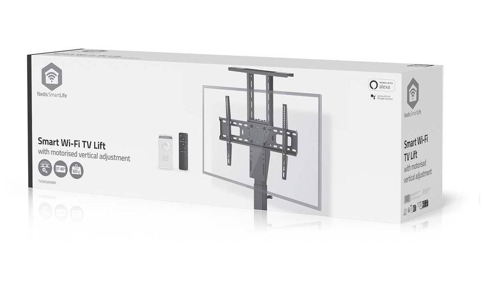 NEDIS stojan na TV/ 37 - 80"/ nosnost 60 kg/ motorizovaný/ provedení do skříně/ zdvih 68 - 158 cm/ DO/ ocel/ černý