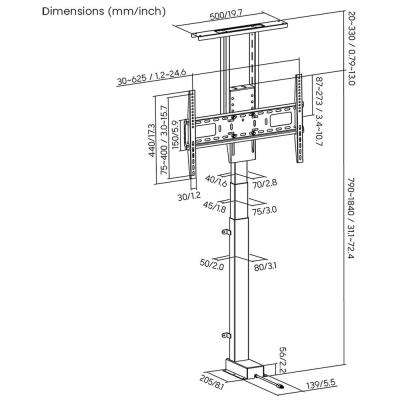 NEDIS stojan na TV/ 37 - 80"/ nosnost 60 kg/ motorizovaný/ provedení do skříně/ zdvih 68 - 158 cm/ DO/ ocel/ černý