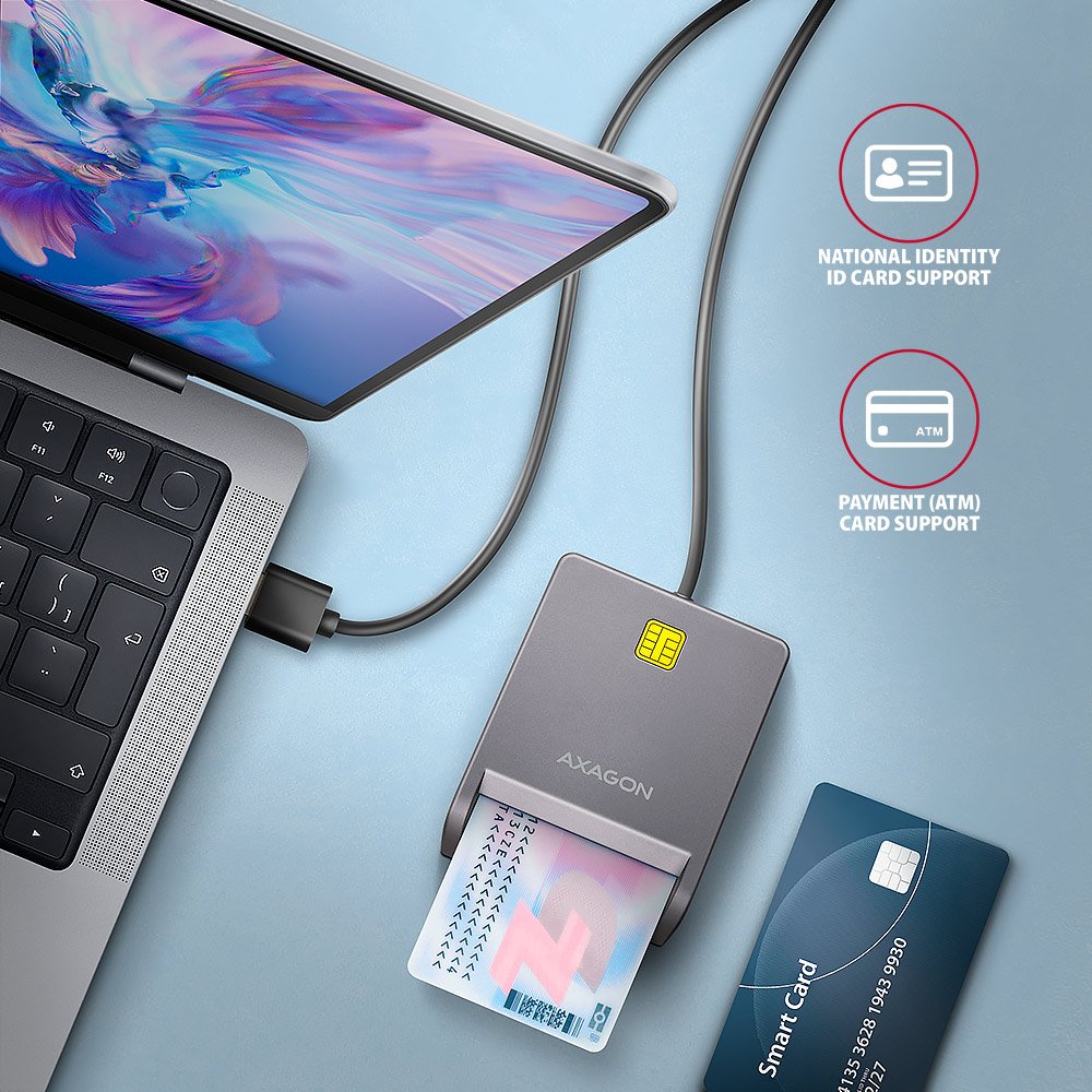 AXAGON čtečka kontaktních smart karet USB-A (eObčanka) / Smart Card / CRE-SM3T / USB 2.0 / 1,3m