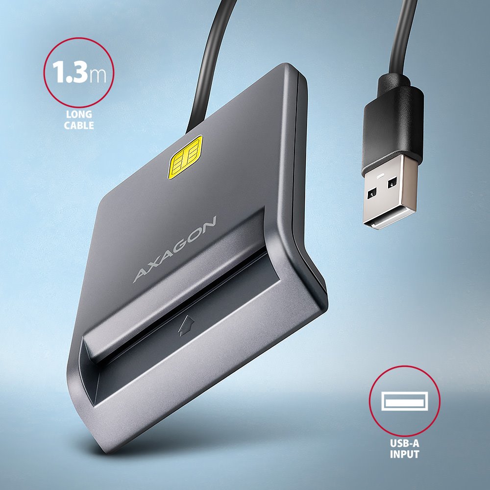 AXAGON čtečka kontaktních smart karet USB-A (eObčanka) / Smart Card / CRE-SM3T / USB 2.0 / 1,3m