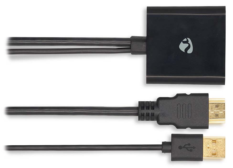 NEDIS adaptérový kabel HDMI - DisplayPort/ zástrčka HDMI - zásuvka DisplayPort/ USB napájení/ 20cm/ box/ černý