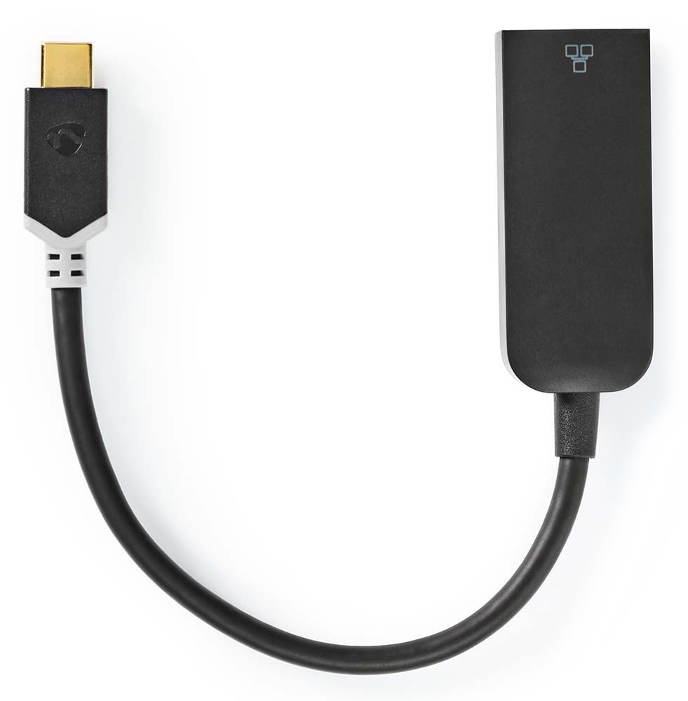NEDIS kabelový adaptér USB 3.2 Gen 1/ USB-C zástrčka - RJ45 zásuvka/ kulatý/ černý/ 20cm