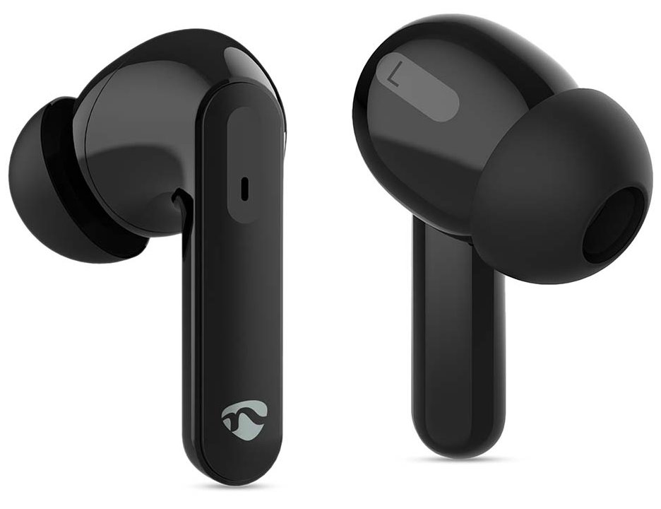 NEDIS bezdrátová sluchátka + mikrofon/ TWS/ BT/ výdrž 30 hod/ 100 dB/ ovládání dotykem/ nabíjecí pouzdro/ USB-C/ černé