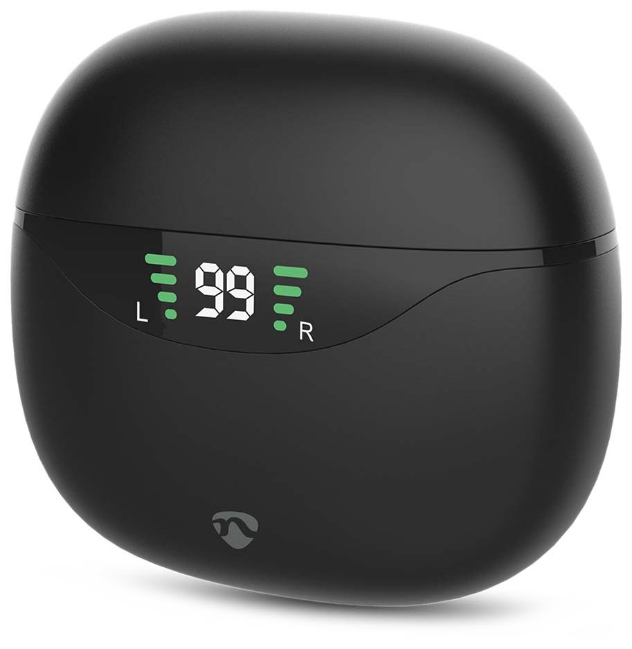 NEDIS bezdrátová sluchátka + mikrofon/ TWS/ BT/ výdrž 30 hod/ 100 dB/ ovládání dotykem/ nabíjecí pouzdro/ USB-C/ černé