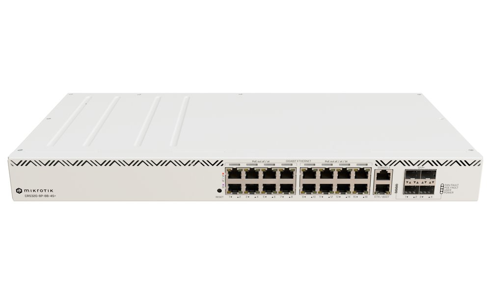 MikroTik Switch CRS320-8P-8B-4S+R, 8x GbE PoE+, 8x GbE PoE++, 4x SFP+, RouterOS, L5, Rack (PoE budget max. 1150W)