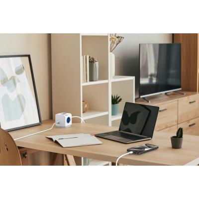 Cubenest Powercube Extended USB PD 20W, A+C, 4× zásuvka, 1,5m, bílá/modrá, dětská pojistka, uzemnění, dok, 10A/250V