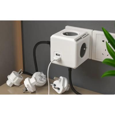 Cubenest Powercube ReWirable USB PD 20W, A+C, 4× zásuvka, bílá/šedá, 4 cestovní koncovky, dětská pojistka, uzemnění